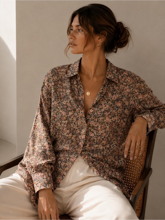 Vintage Tops - Vintage MIA 100% Silk Floral Blouse | Romantic Silk Button-Up Shirt L